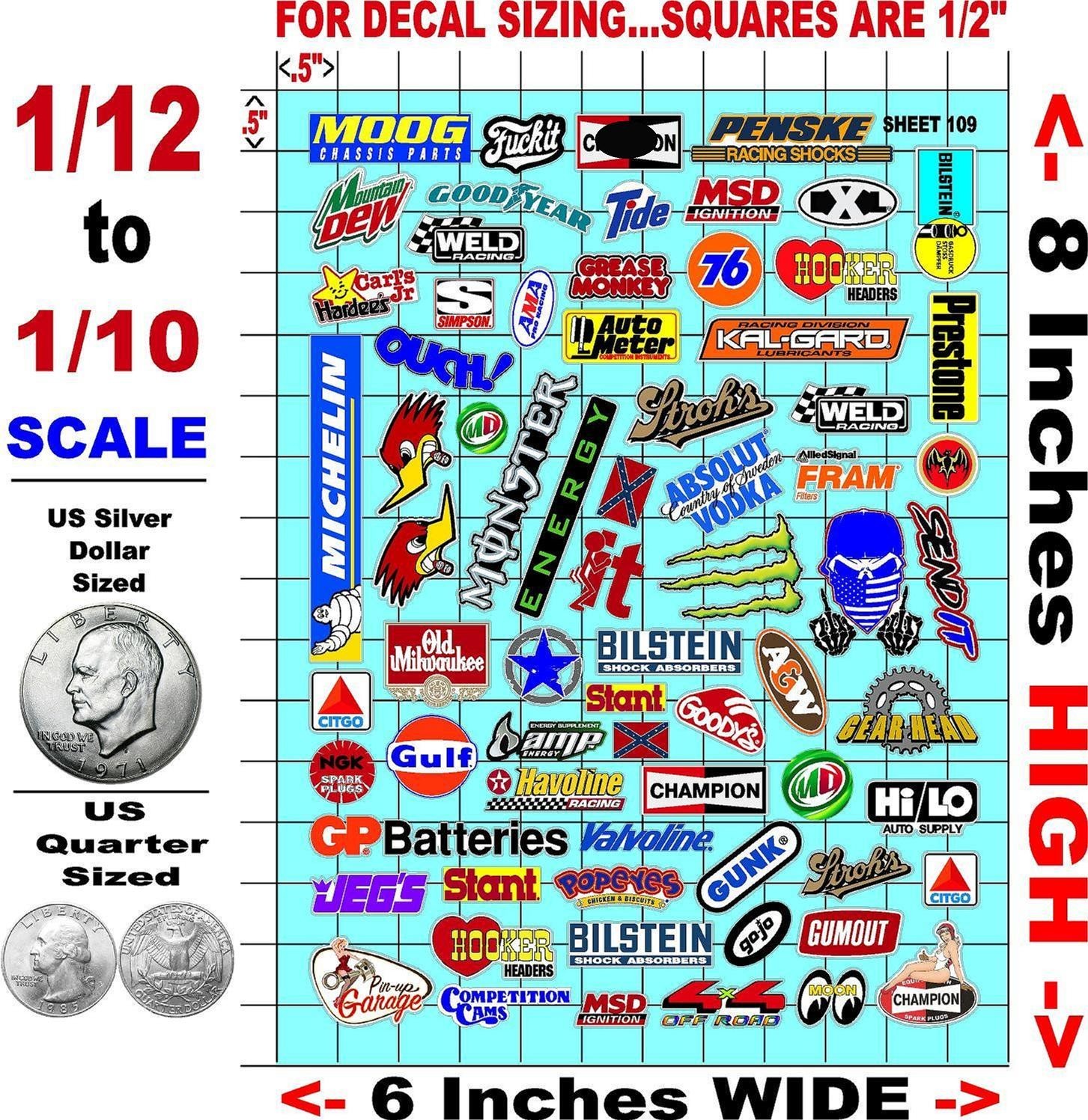 WHITE Vinyl Sticker Sheet 109-R/C MODEL Decal fits 1/10-1/16 Scale RatRodmsdlosi