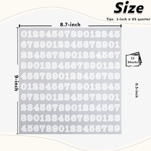 1920 Pieces Small Number Stickers, 1/2" Waterproof Vinyl Self 1/2 Inch White
