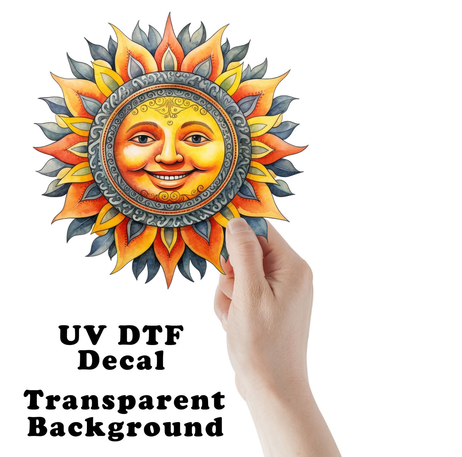 Boho Smiley Face UV DTF Transparent Sticker / Decal