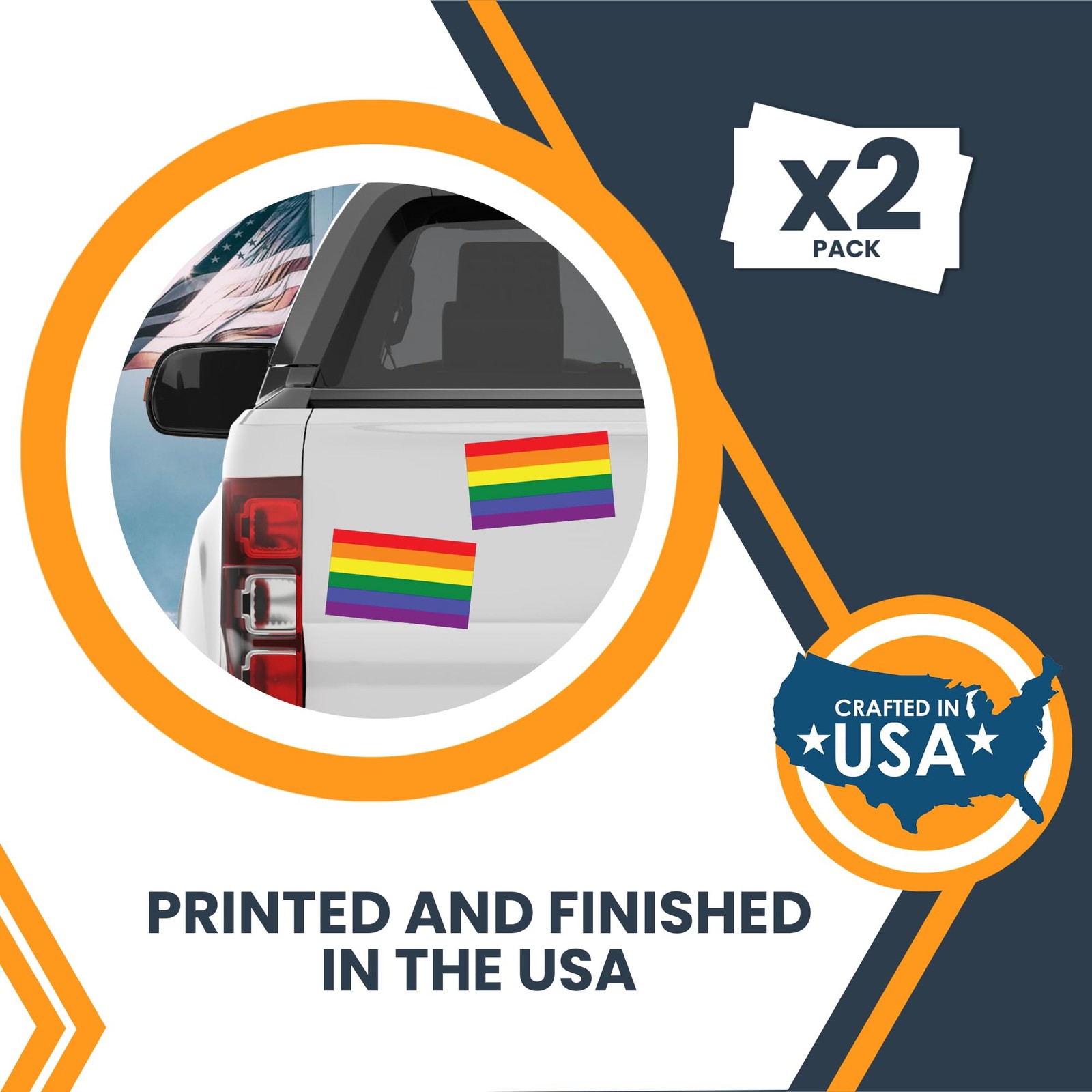 Magnet Me Up LGBTQ Rainbow Flag Adhesive Decal Sticker, 3×5", 2 Packs, USA Made