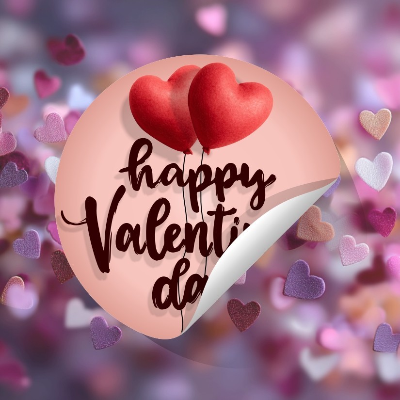 Happy Valentine's Day Heart Shape Stickers Set, 1.2" & 1.5"