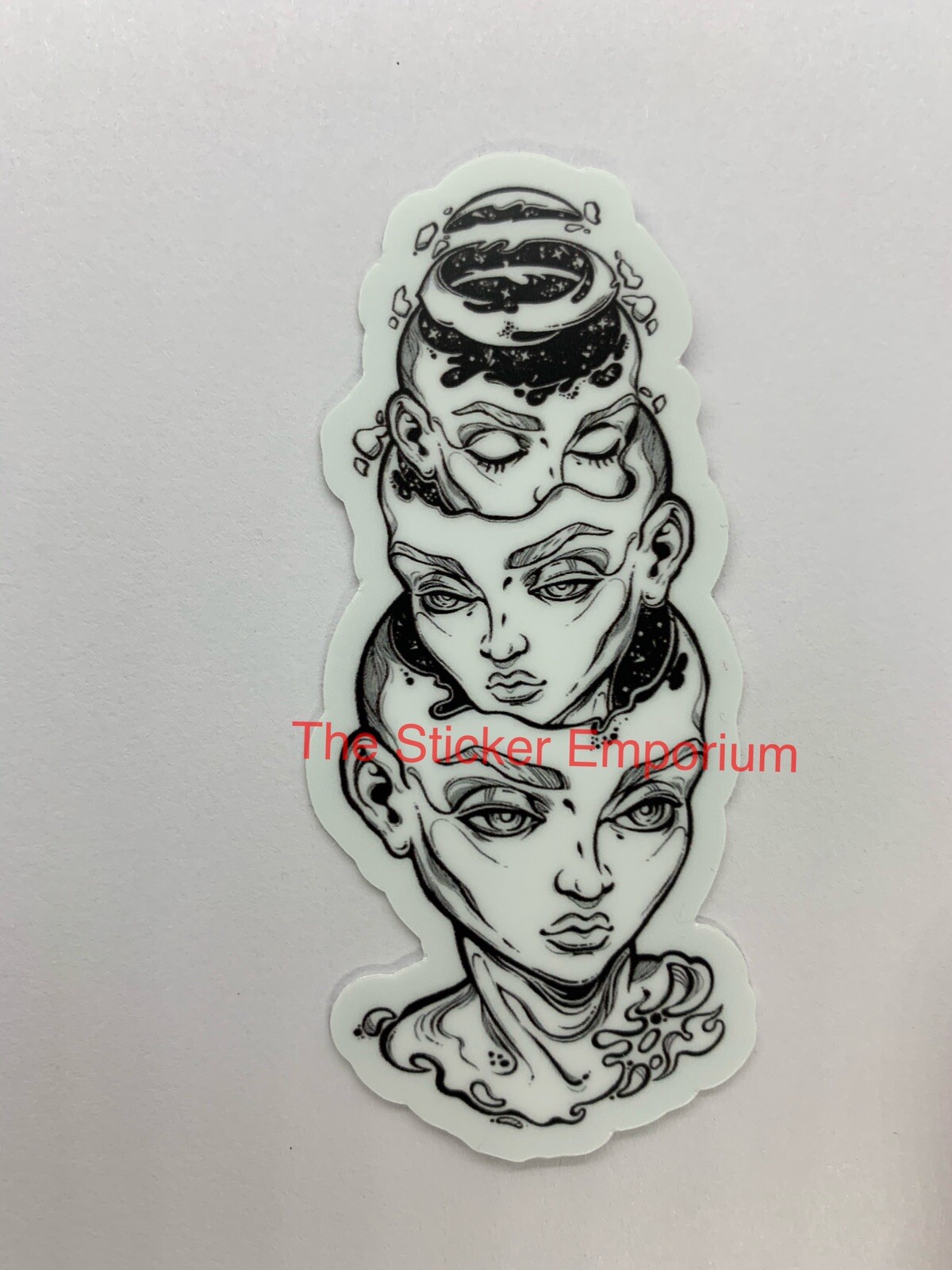 Surreal Portrait Head Sticker ~ Gothic Weird Freaky Scary Creepy Witch Art Decal
