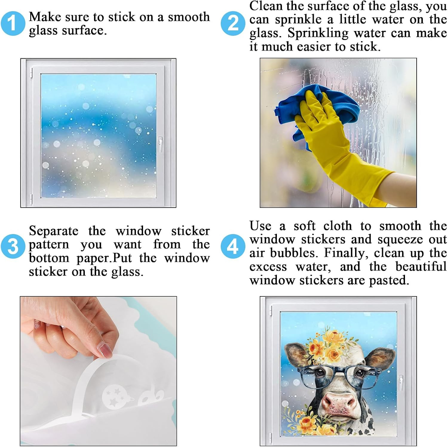 Floral Cow Window Clings Cute Cow Window Stickers Double-Side