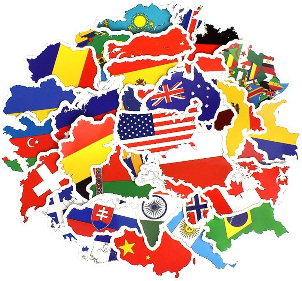 Vinyl National Flag Map Stickers Pack 50 Pcs Country Flag Decals for Laptop C…