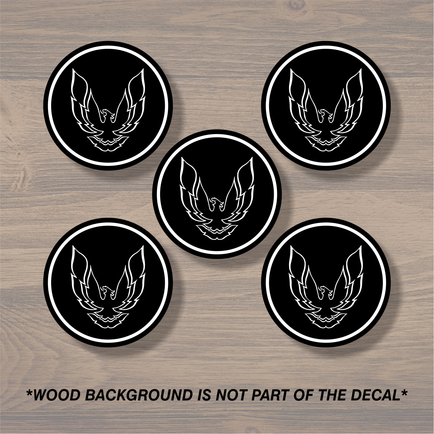 Pontiac Trans Am Firebird Wheel Center Cap Overlay x5, Vinyl Decal Sticker