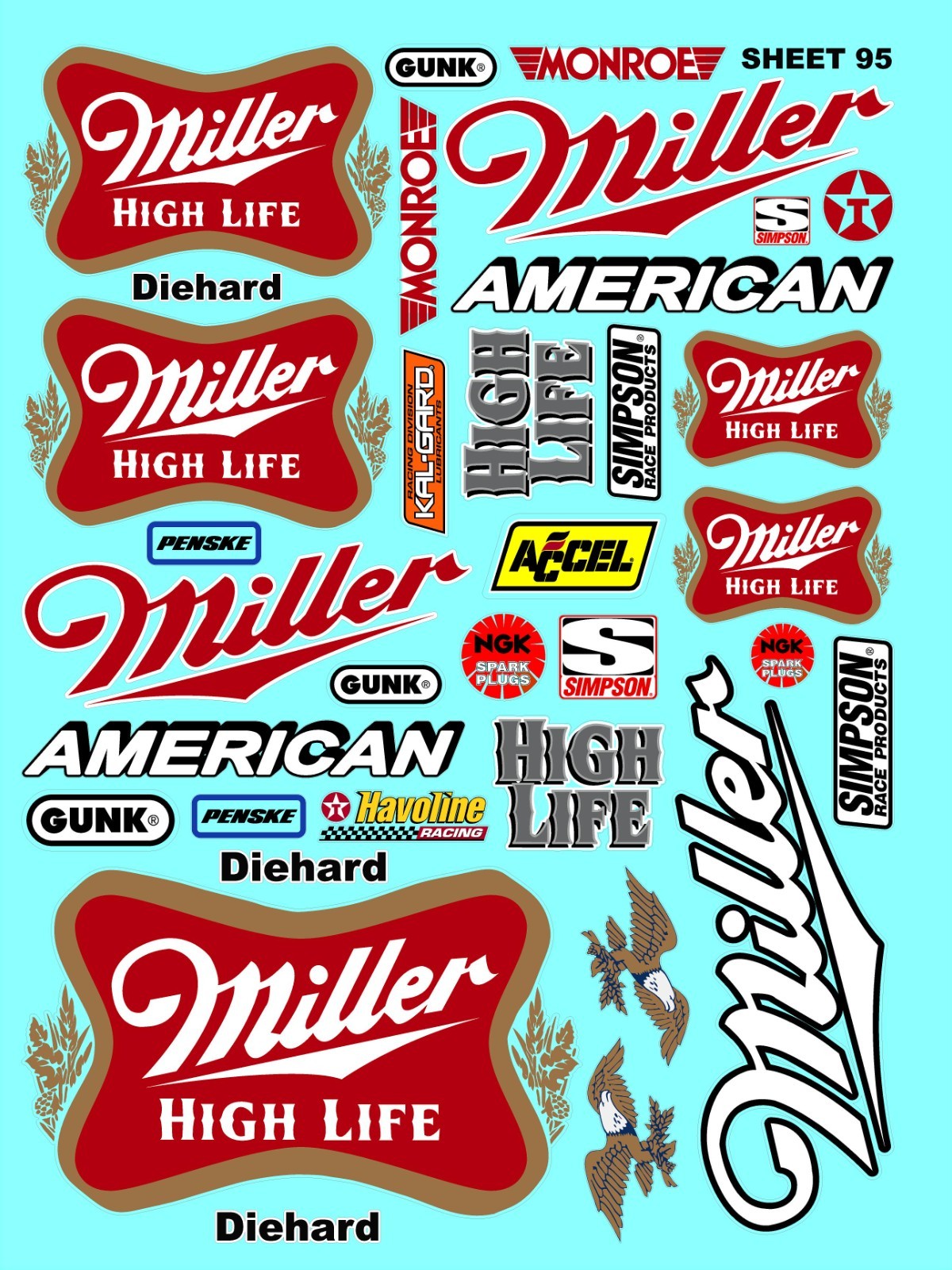White Vinyl Sticker Sheet 95 millerhigh-R/c Model Decal fits 1/24-1/16 Scale CUT