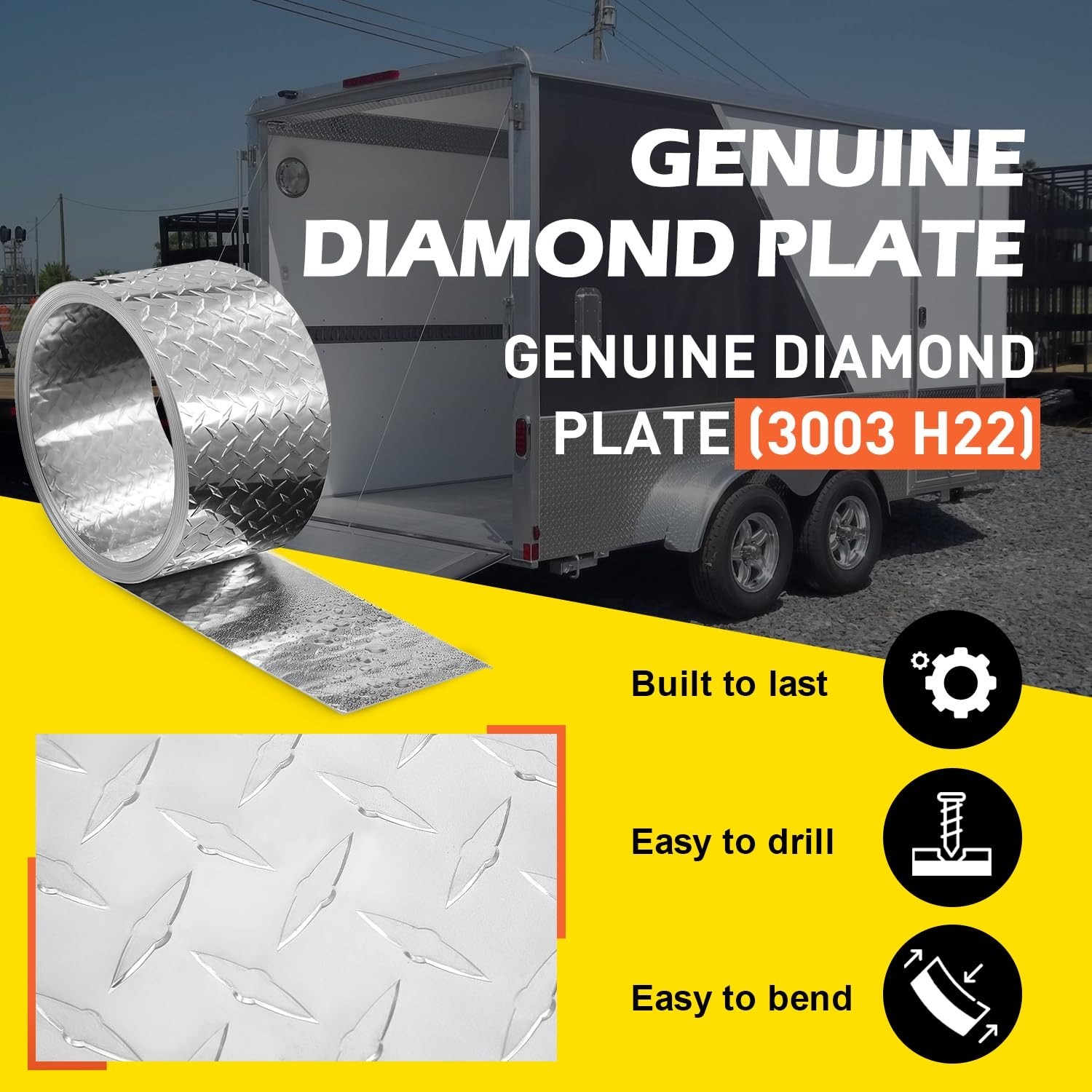 Diamond Plate Aluminum Sheet – 3003 H22, 17GA 0.045" Thick, Heavy-Duty Alumin…