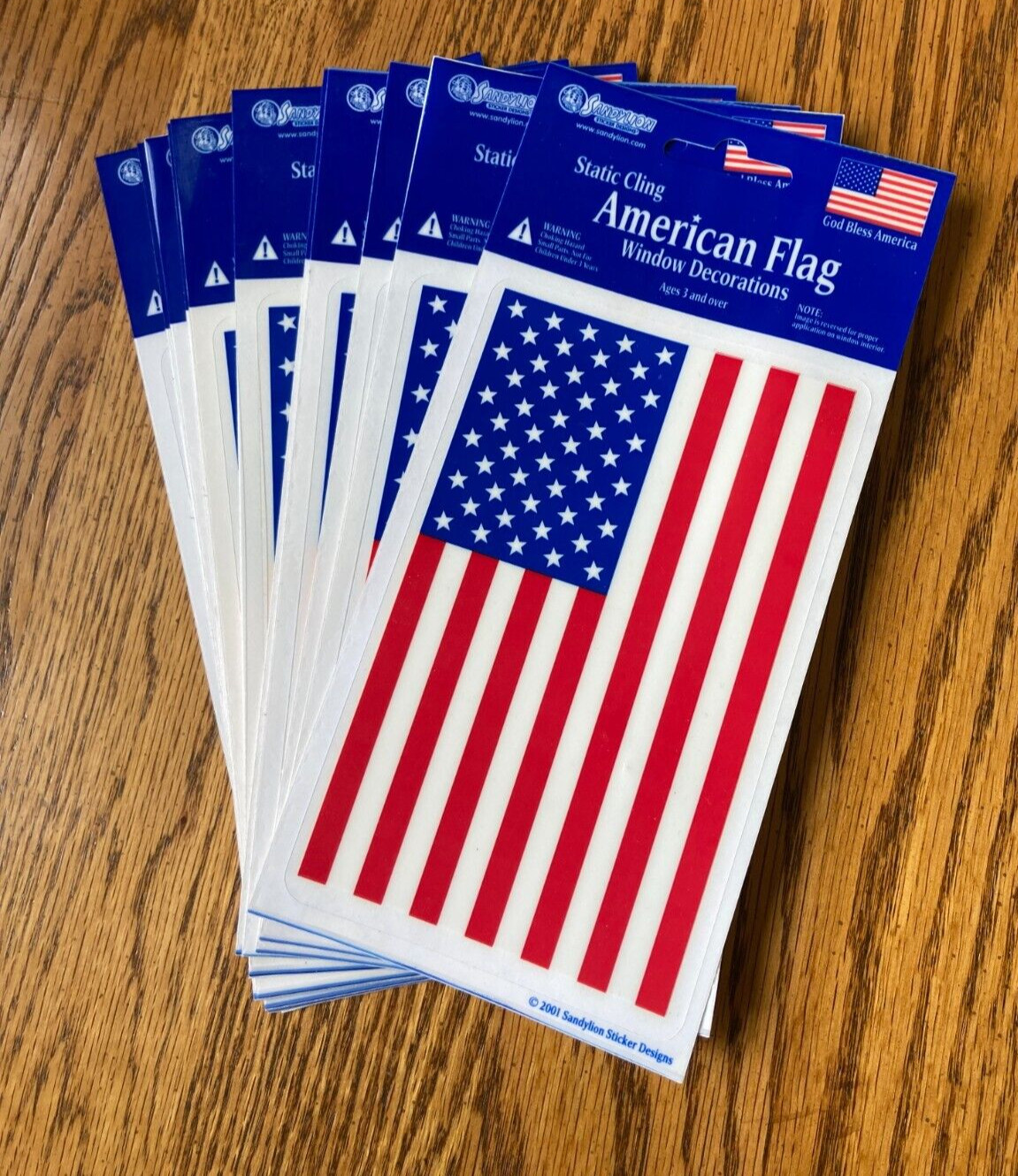 American Flag Window Static Clings Lot of 3 SANDYLION New 4" x 6"