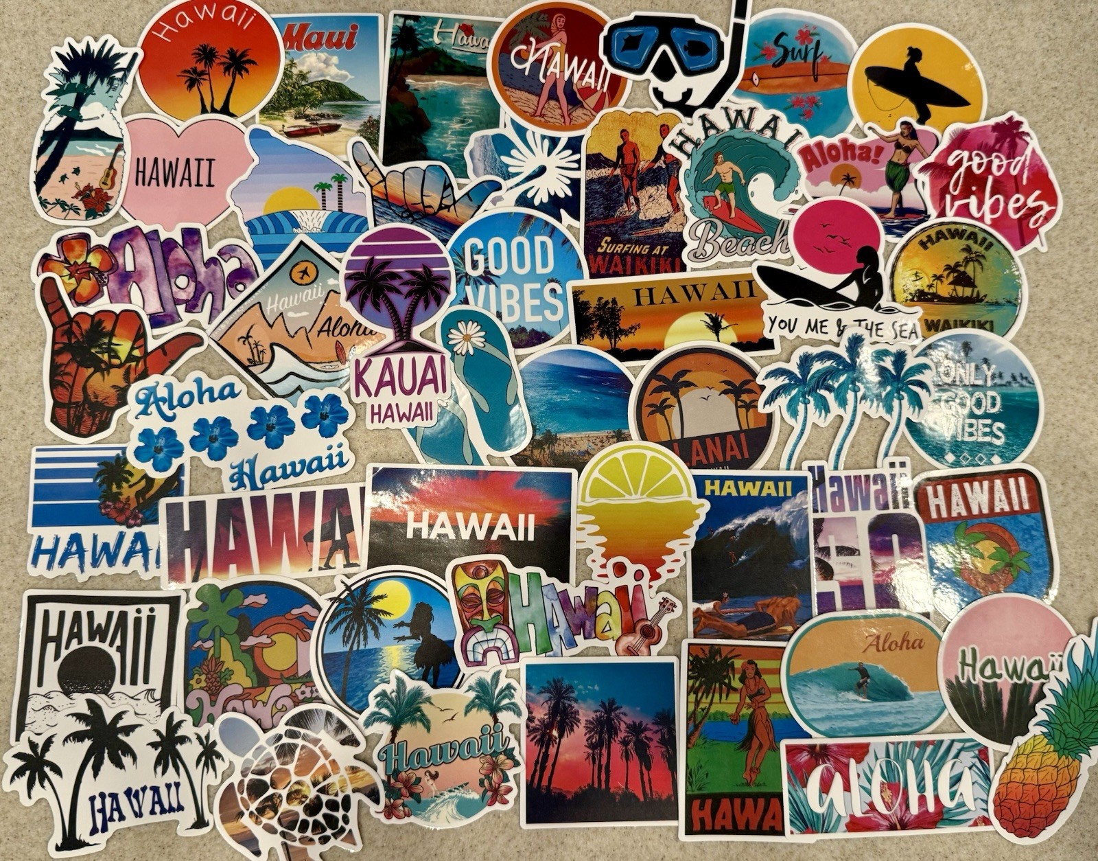 Hawaii, Surfing, Summer, Travel Stickers/Decals, NEW, Pick Your Pack of 50or100