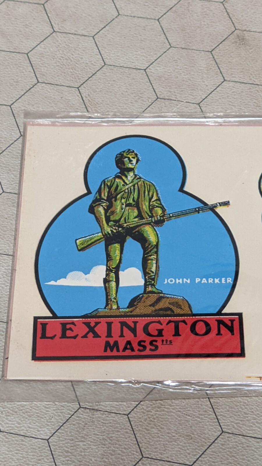 Lexington Mass / Concord / Colonial Flag 3" x 4" Lot of 2 Vintage Impko Decals!