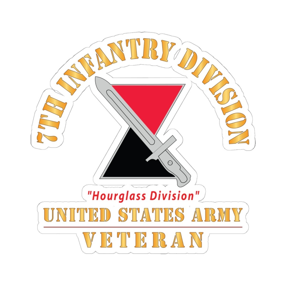 Kiss – Cut Stickers – Army – DUI – 7th Infantry Division – Hourglass Division –