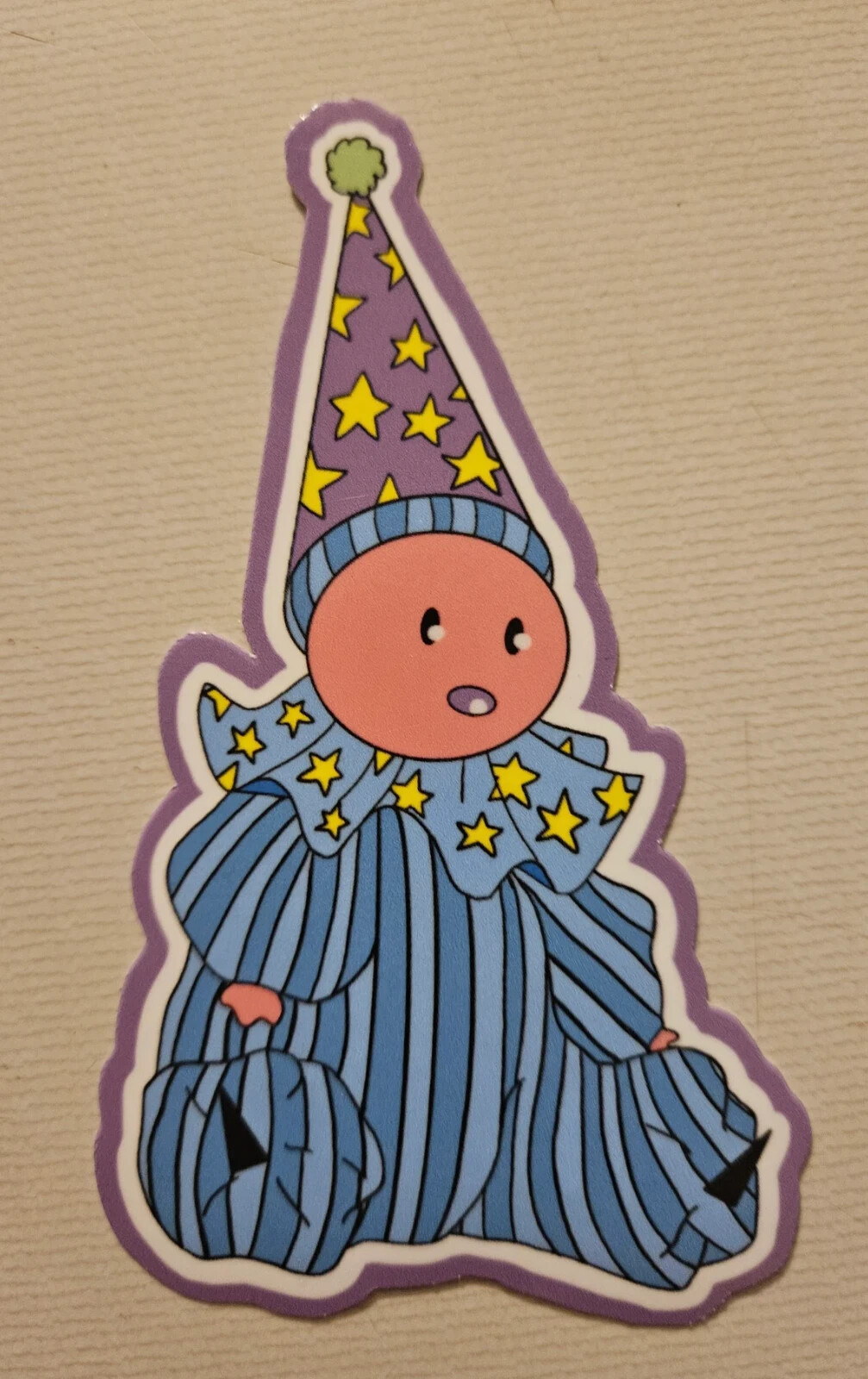 Handmade "Sitting Happy Clown" die cut sticker. Weatherproof. See description!