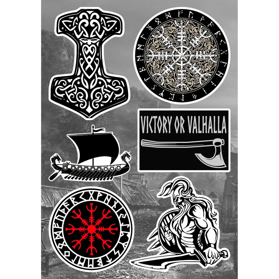 Viking Norse Mythology Stickers Vegvisir Mjolnir Thor Hammer Valhalla Odin Raven