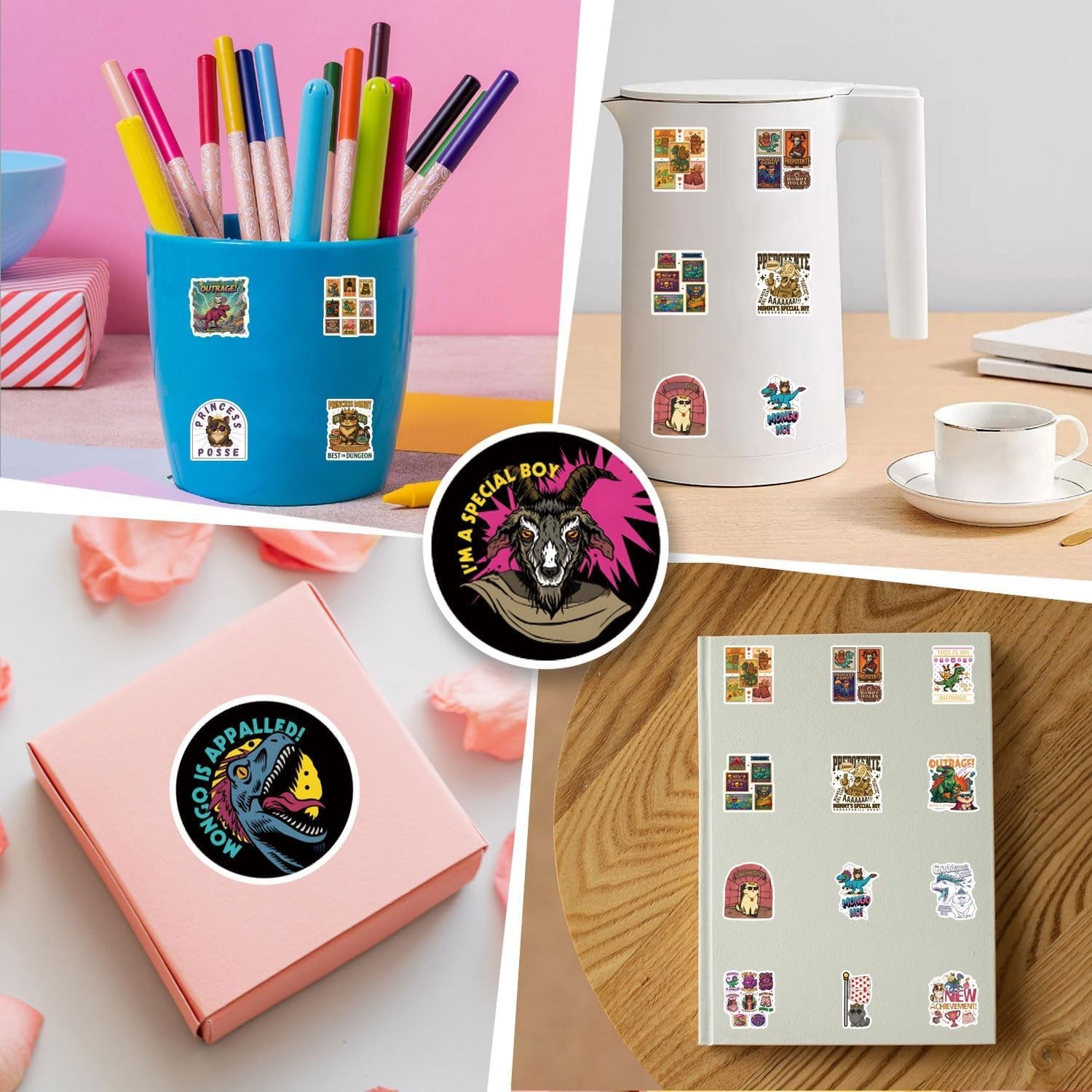 110 Pcs Outrage Princess Donut Stickers for Scrapbooking, Laptop, Water Bottle