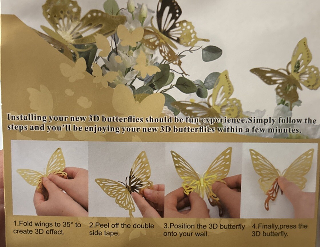 48 Pcs Copper Butterfly Decorations, 4 Styles 3 Sizes, Butterfly Wall Decor, 3D