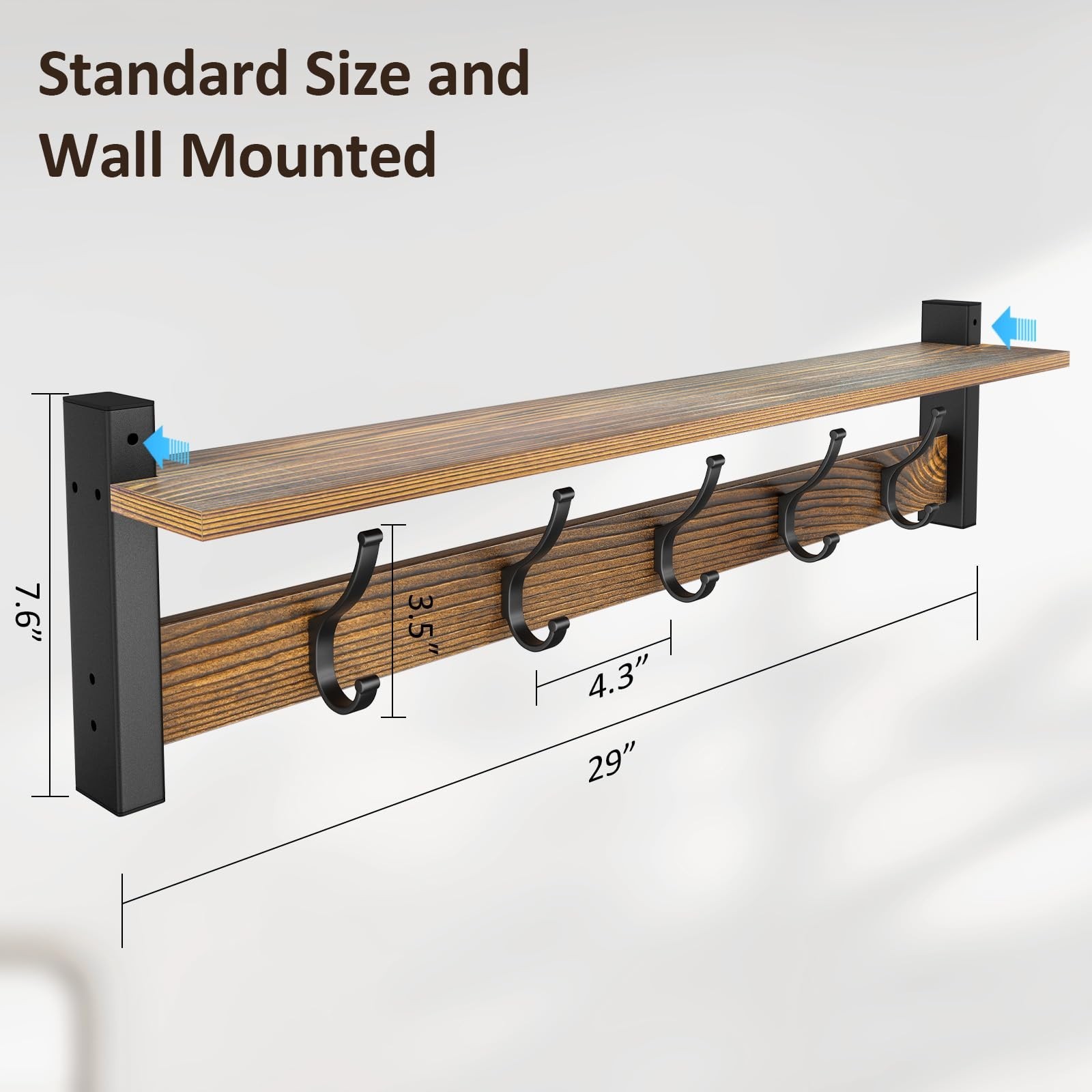 Coat Rack Wall Mount with Shelf, 29 Inch Coat Hanger Walls Mounted, Hat Rack …