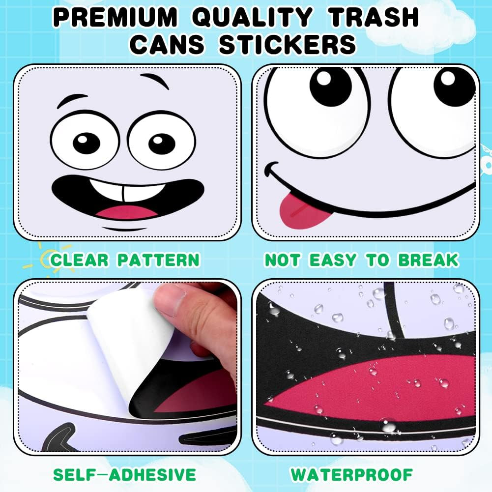 8 Sheets Bin Stickers,Funny Trash Garbage Can Sticker,Adhesive Cartoon Expressio