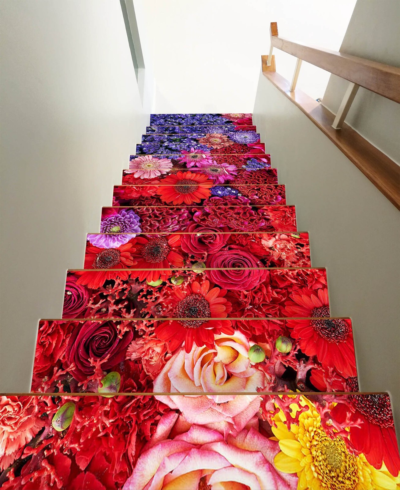 3D Crimson Flowers W65 Stairs Risers Decoration Photo Mural Vinyl Wallpaper Vera
