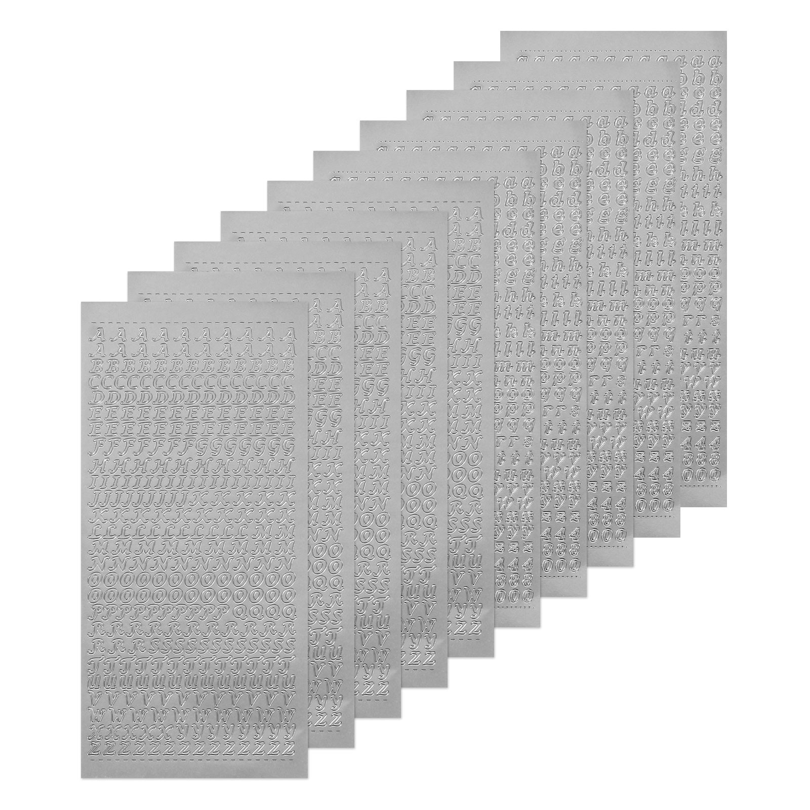 10 Sheets Alphabet Letter Sticker Silver Upper Lower a to Z Self Adhesive