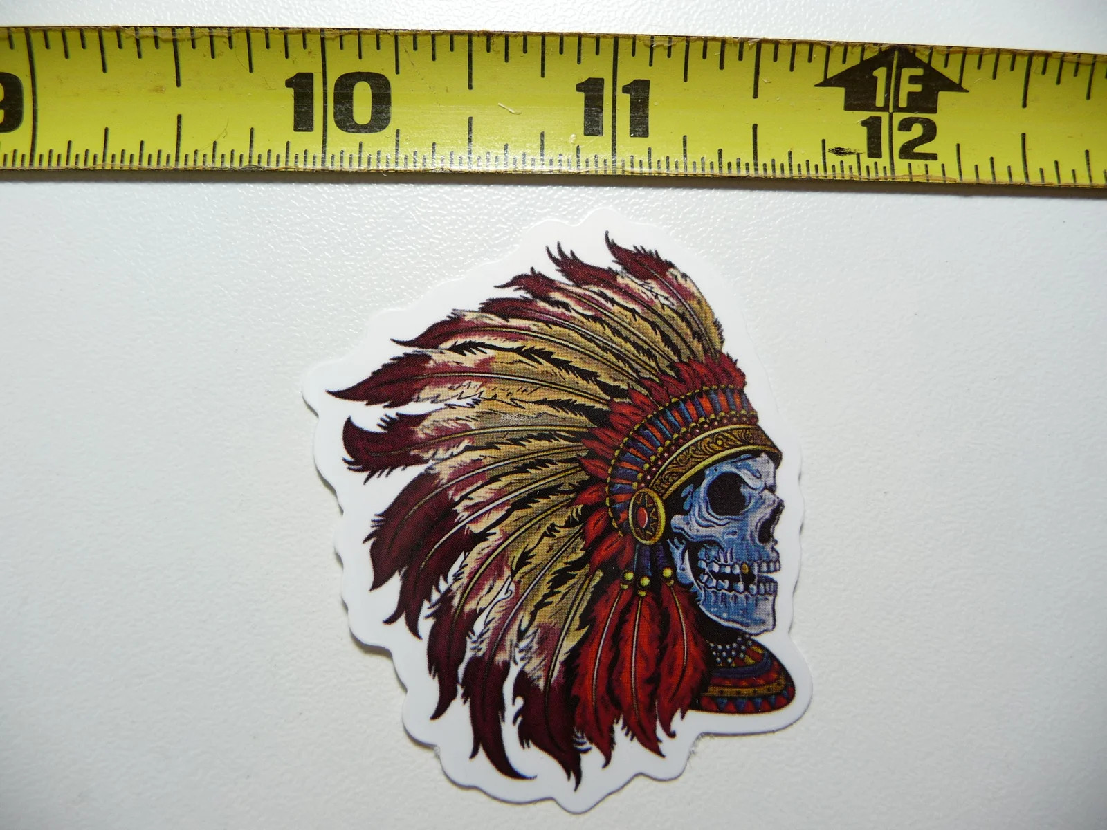 NATIVE AMERICAN INDIAN SKULL HEADDRESS SMALL STICKER DECAL JOB WORK OCCUPATION