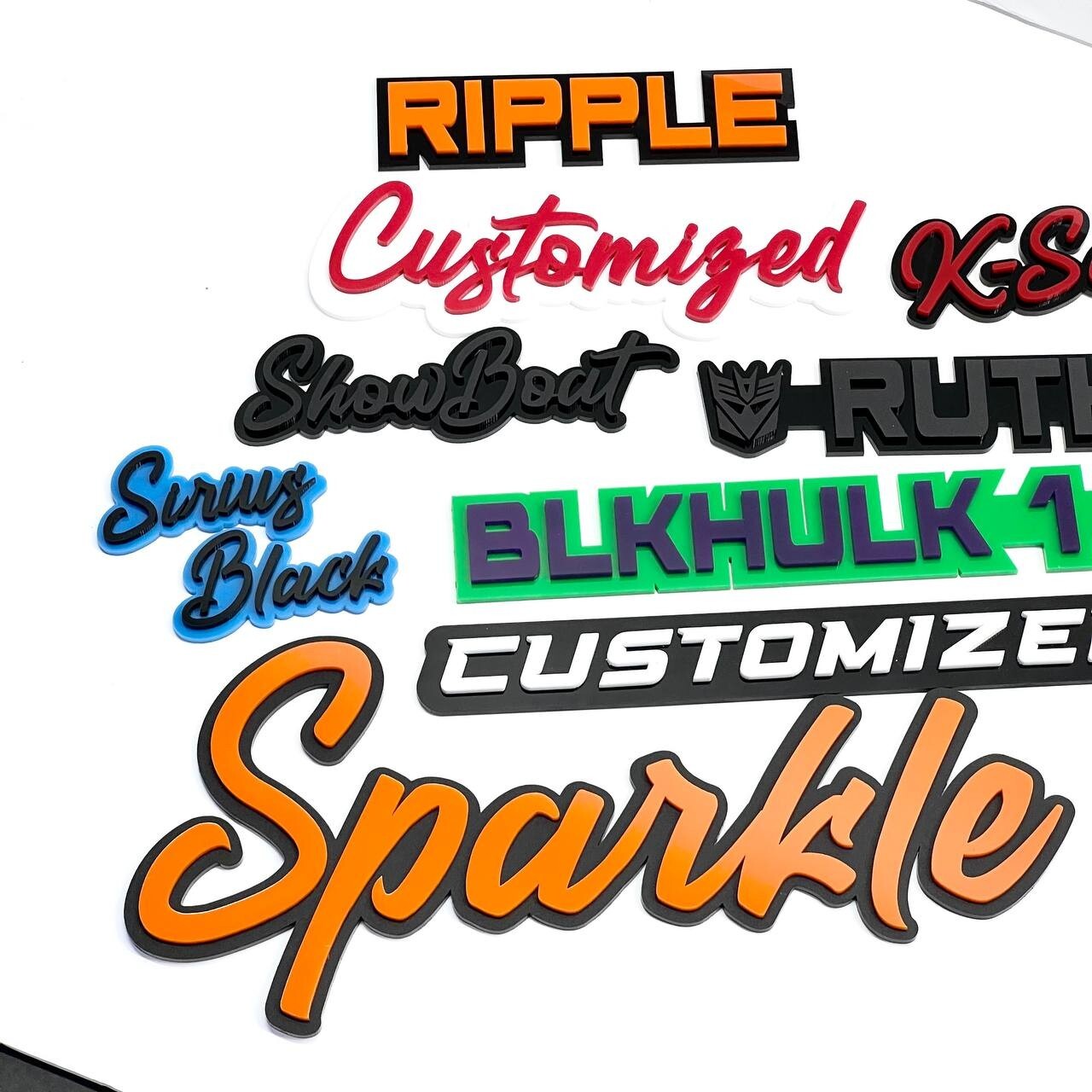 Customized Car Acrylic Emblem Badge MULTI COLOR Custom Text Names