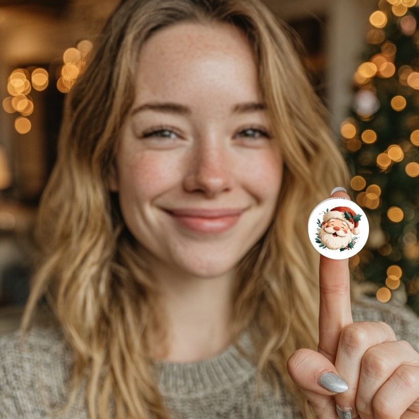 Santa Claus Face Christmas Round Dot Stickers Set, 1.2" & 1.5"