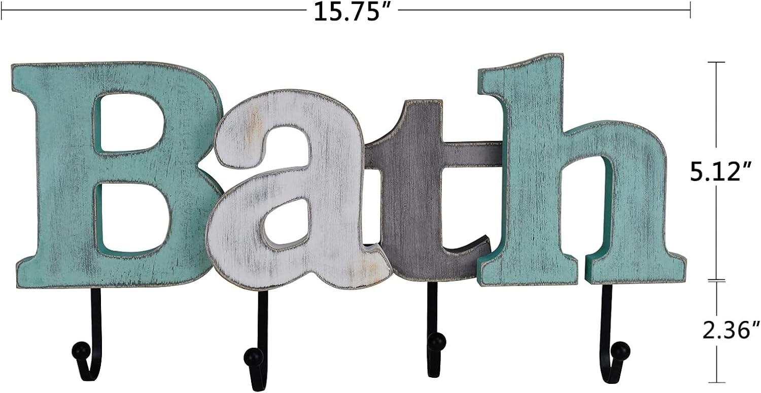 Bedroom Entryway Bathroom Word Cutout with 4 Hooks (Bath )