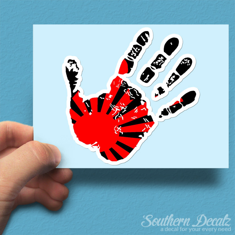 Hand Print JDM Rising Sun – Vinyl Decal Sticker – c58 – 3.75" x 3.75"