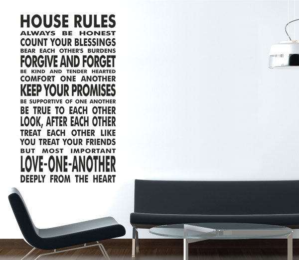 House Rules Vinyl wall Art Large Stickers Quote bedroom Kitchen wall decoration