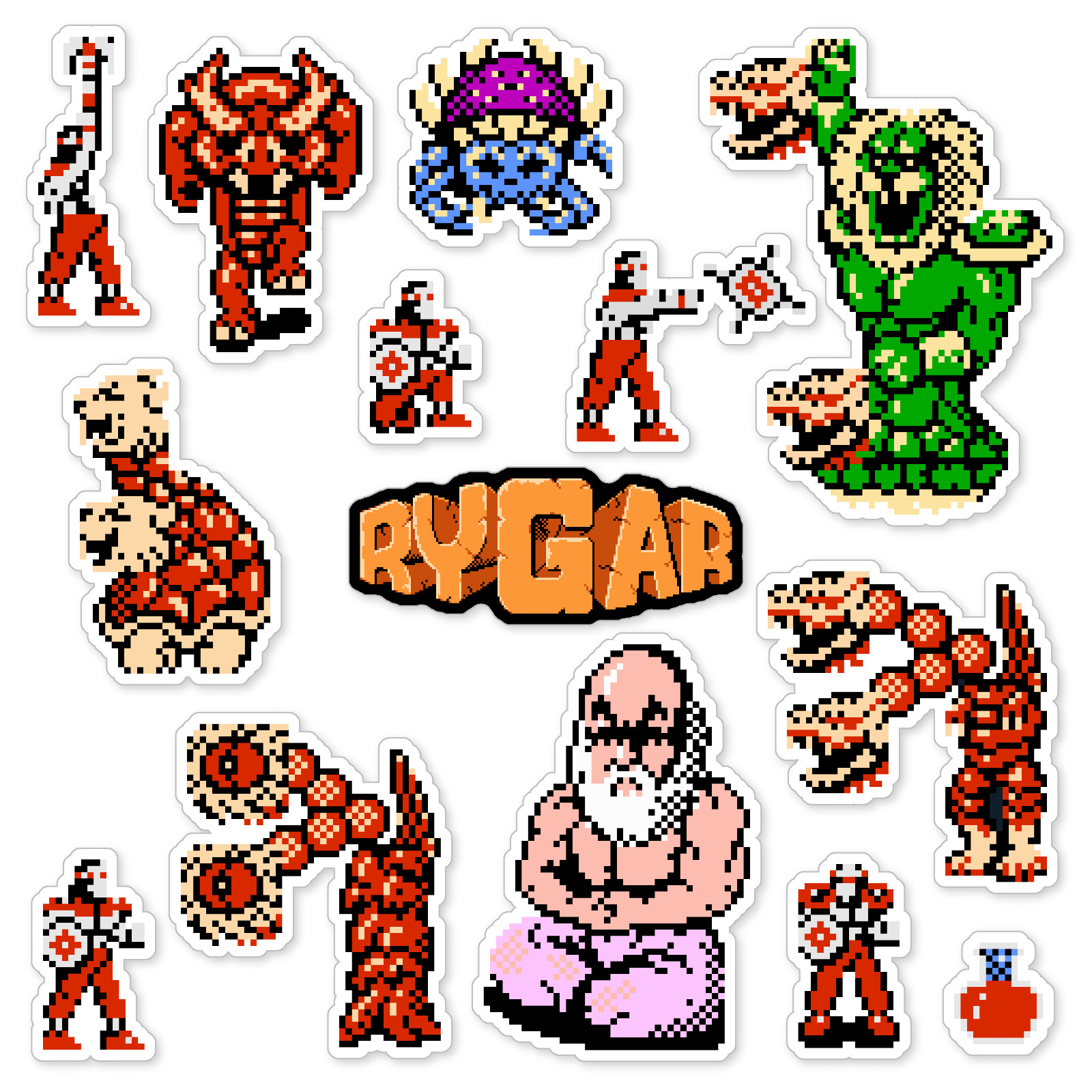 Rygar Stickers Nintendo NES Pixel Art 14 Sticker Pack
