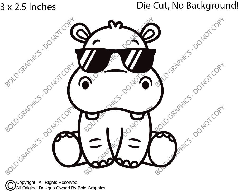 3" Baby Hippo Sunglasses Zoo Decal Vinyl Sticker Friendly Wild Animals Pals