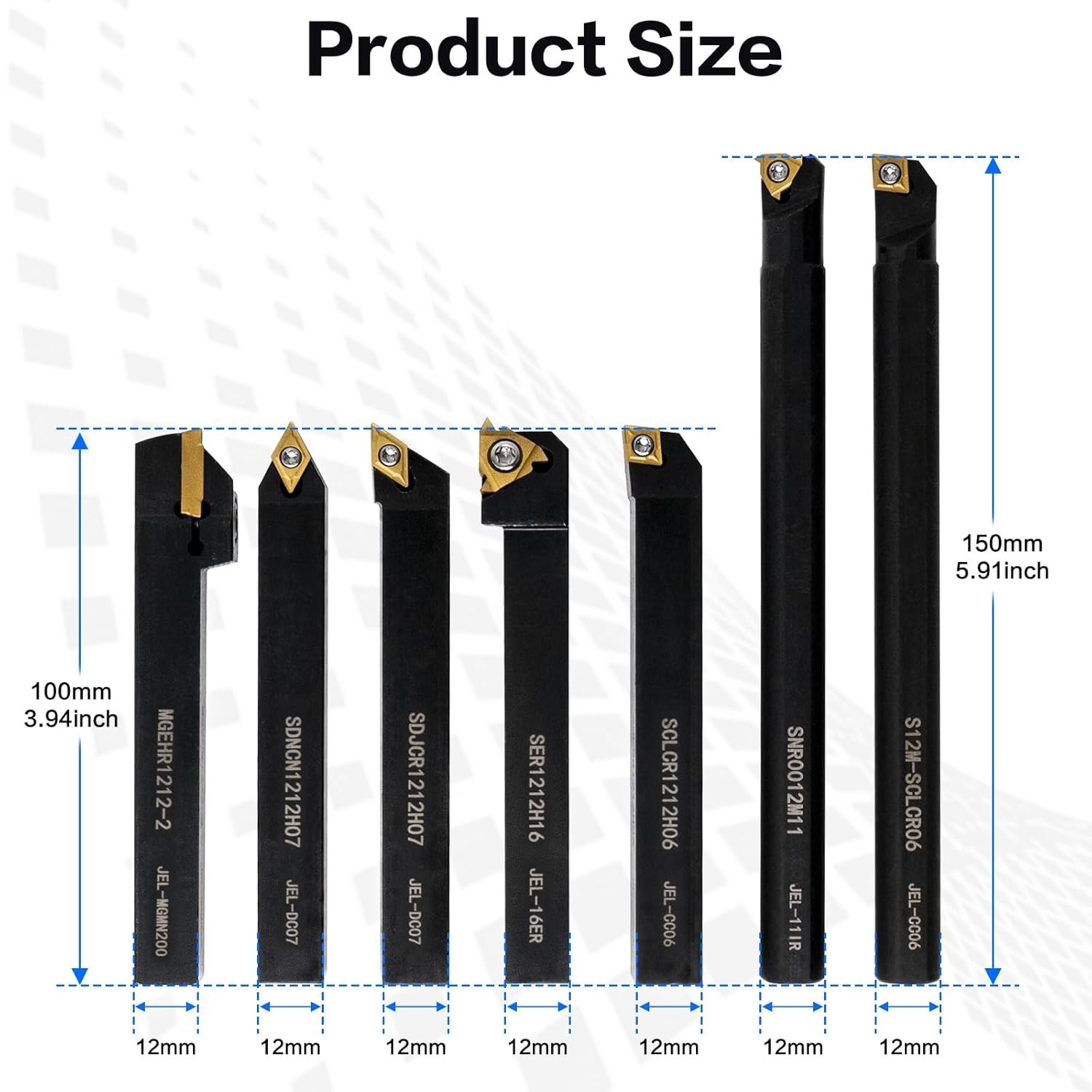21 PCS Kit,Indexable Lathe Turning Tool,1/2" 12mm Shank,7Pcs Metal 0.5 inches