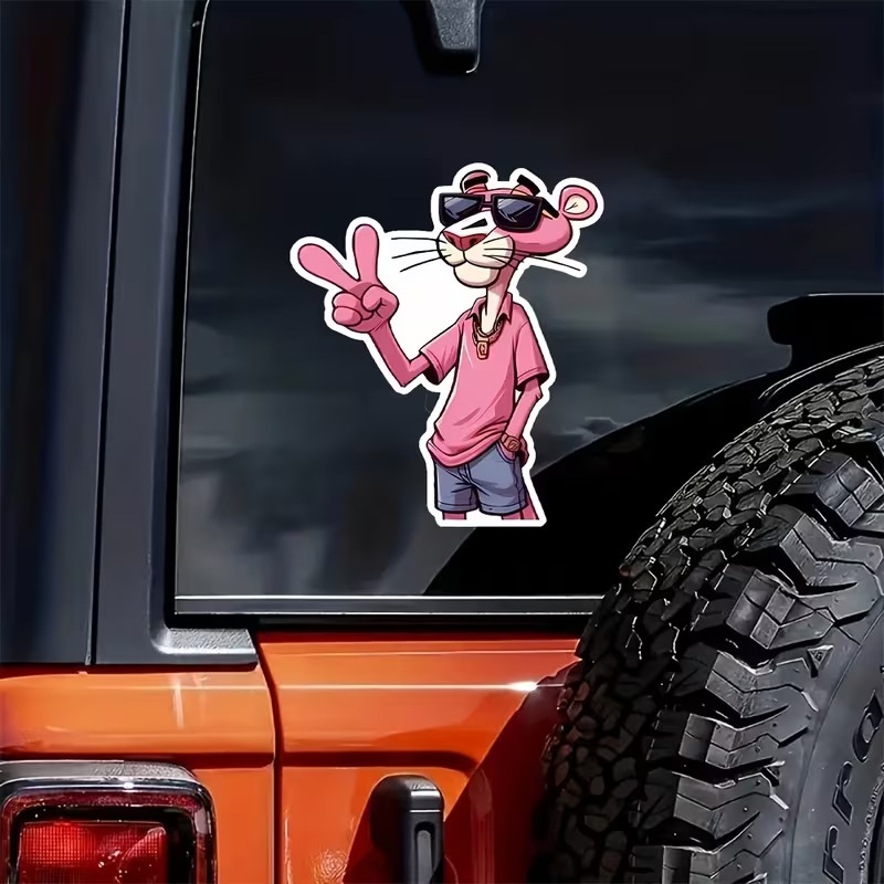 5" Pink Panther Vinyl Sticker Waterproof UV-Resistant Decal with Iconic Peace