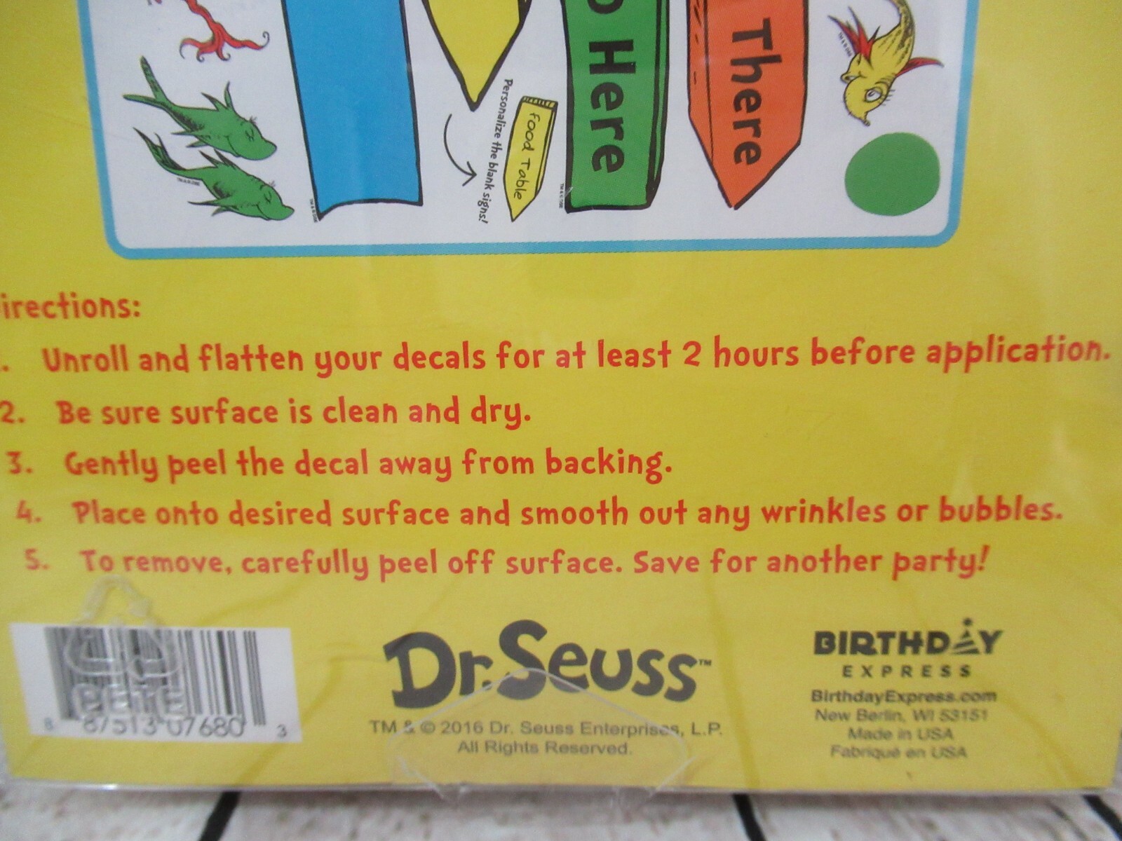 Dr Seuss removeable wall decorations decals Cat in Hat Horton Thing 1 2 Sam I am