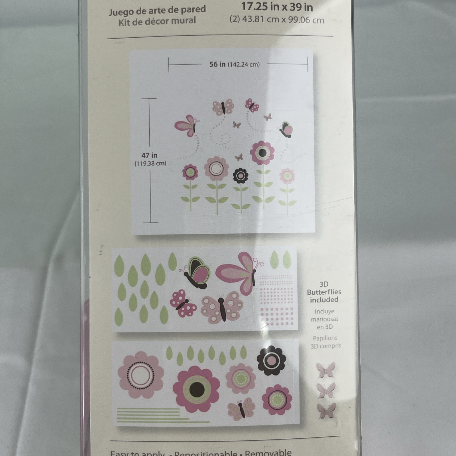 Wall Pops Sticker Art Kit Butterfly Garden 175 Pieces 3D Butterflies Baby Pink
