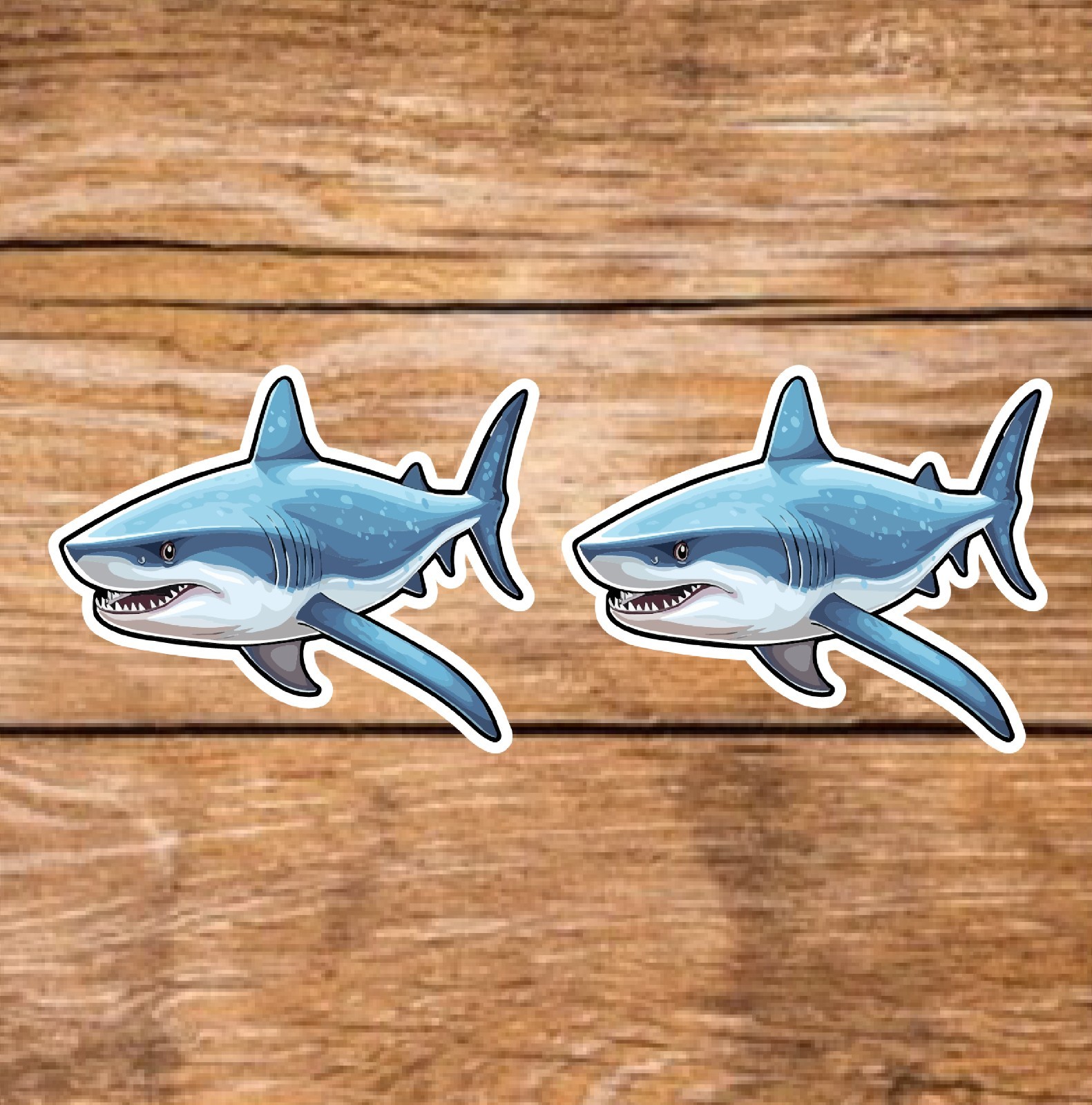 Great White Shark (2 Stickers) 3.5in, Waterproof, Glossy Finish Vinyl.