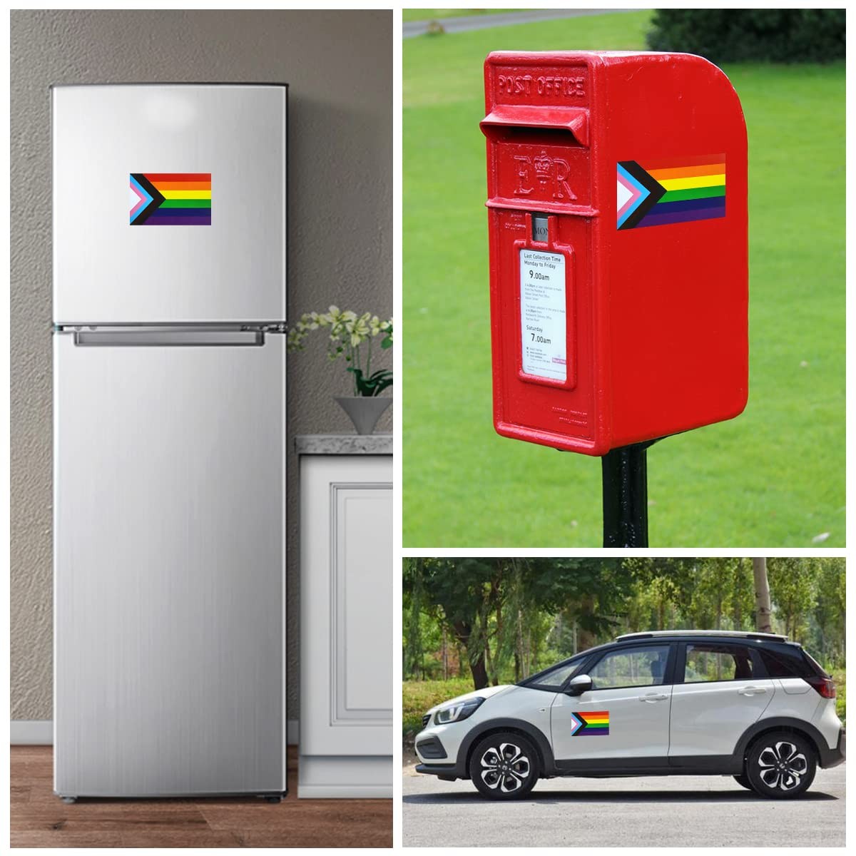 Progress Rainbow Gay Pride Flag Magnet Decal LGBTQ For Car SUV 3×5 In 3 PCS
