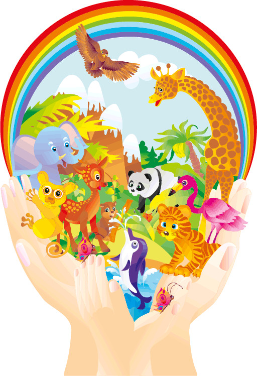 Wild Animals Rainbow Cartoon Bumper Sticker Decal "SIZES"