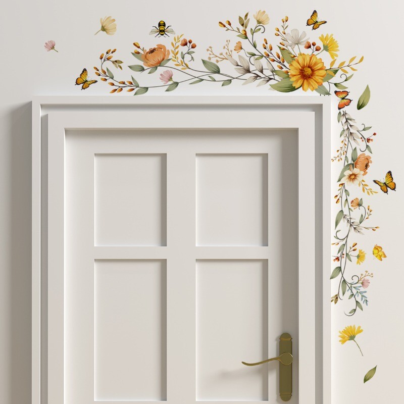 Floral Wall Stickers Door Decals Home Decor PVC Flower Butterfly for Bedroom