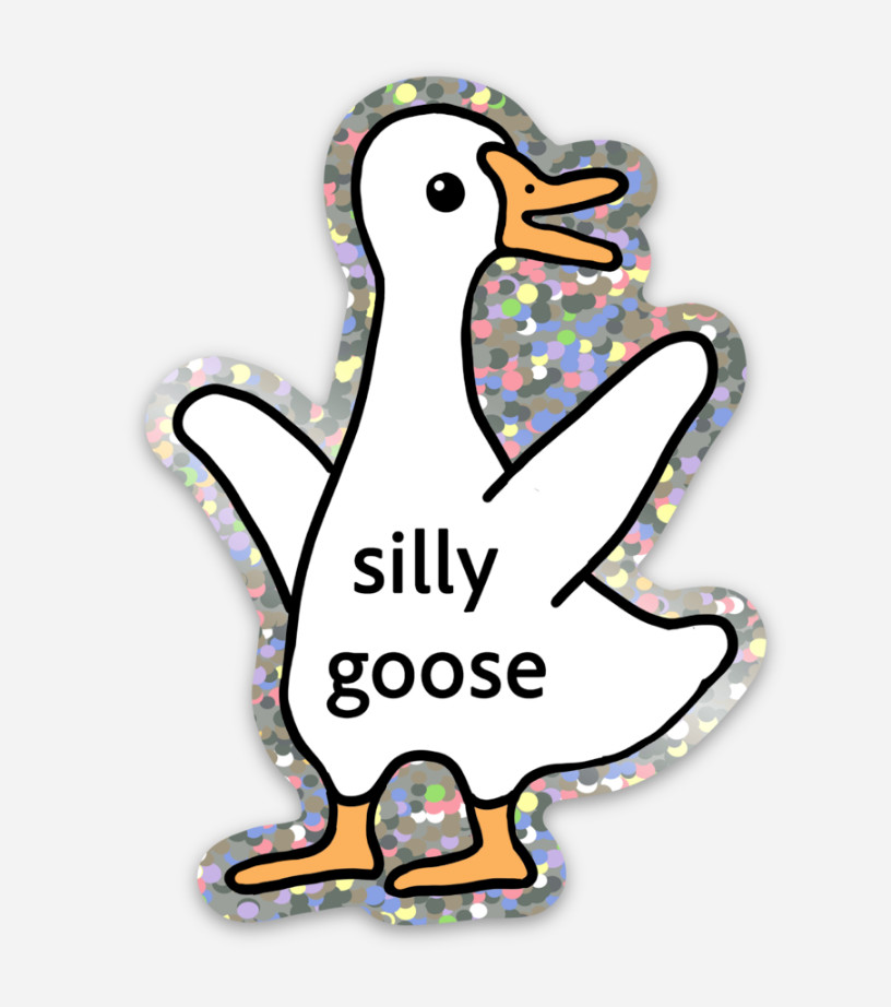 Silly Goose Cute Happy Bird Premium Vinyl Glitter Sticker 2.19" x 3"