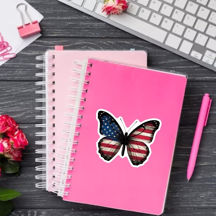Butterfly USA Flag Sticker, Peel N' Stick, Different sizes
