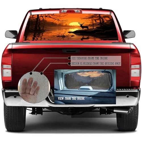 Watercolor Deer Pickup Truck Decals Rear Window, Rustic 22W x 66L inch Style-3