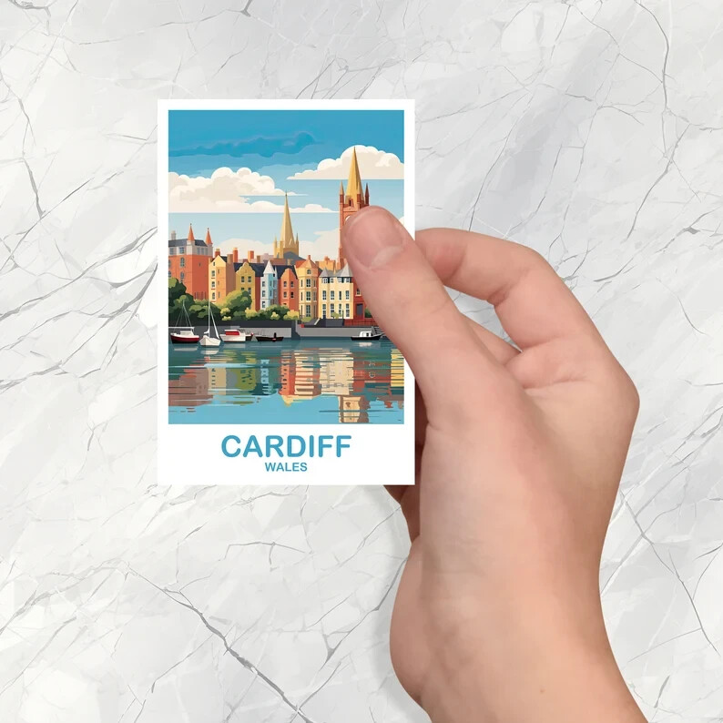 Cardiff Wales Travel Sticker, City Art Decal, UK Travel Souvenir Sticker