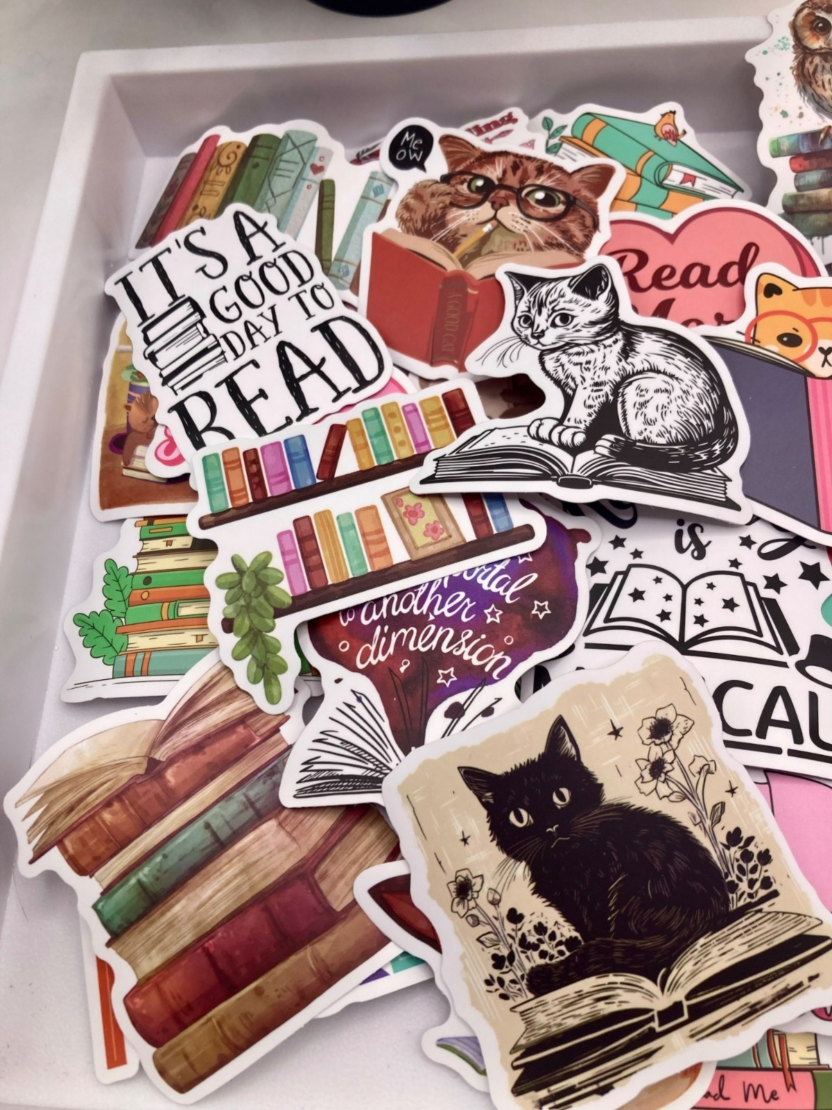 Book Lover-Themed Sticker Pack of 50 -Cats & Quotes For Journals Laptops -120B