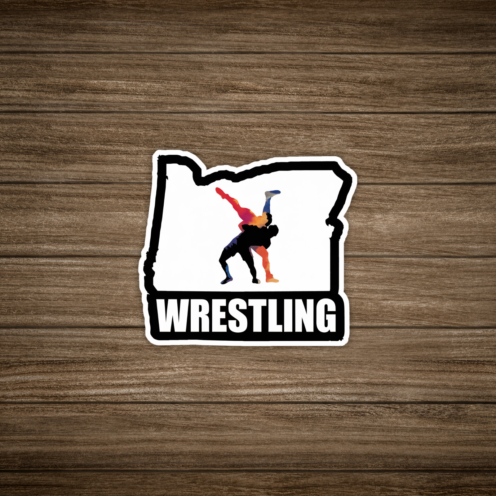 Oregon Wrestling Sticker – Silhouette of Wrestlers in State Outline #480
