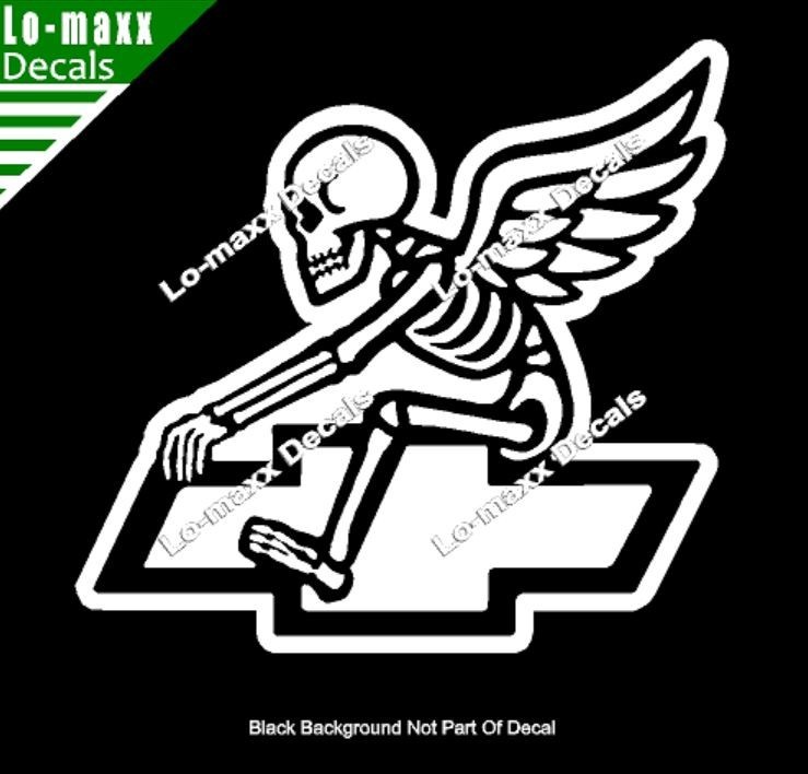 Chevy Bowtie Reaper Skeleton Wings Car Truck Die Cut Vinyl Decal Sticker