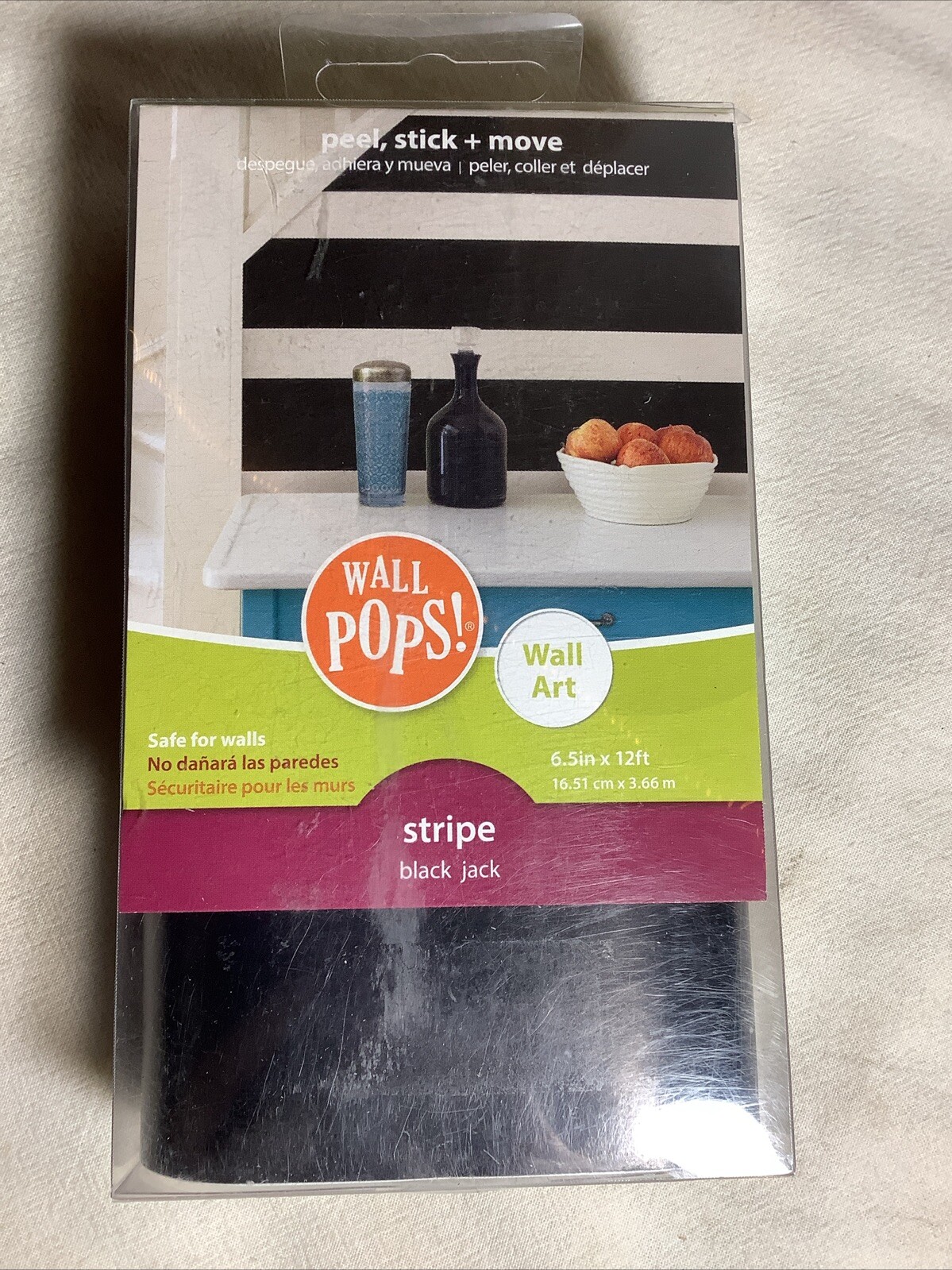 Wall Pops Wall Art! New 6.5” X 12FT Black Stripe~ Peel & Stick