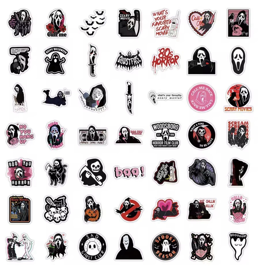 Ghost Mask Face Horror Movie Stickers 50pk Scary Cartoon Stickers FREE SHIPPING