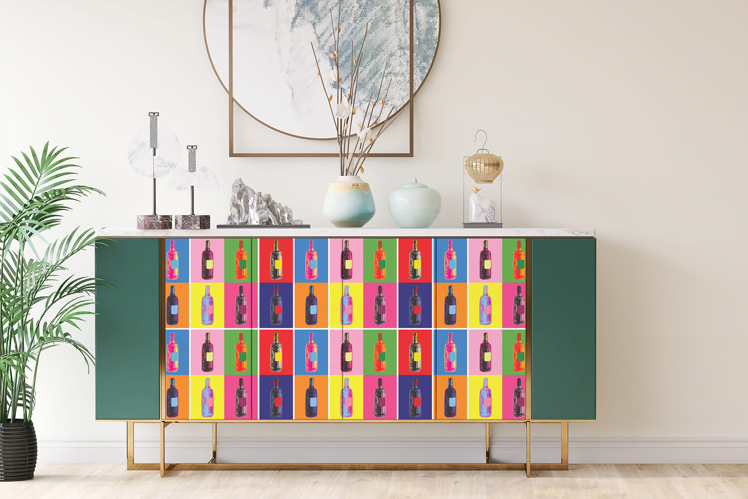 Wall Door Furniture Adhesive Decorative Sticker Decal Pop art bottles 100×50