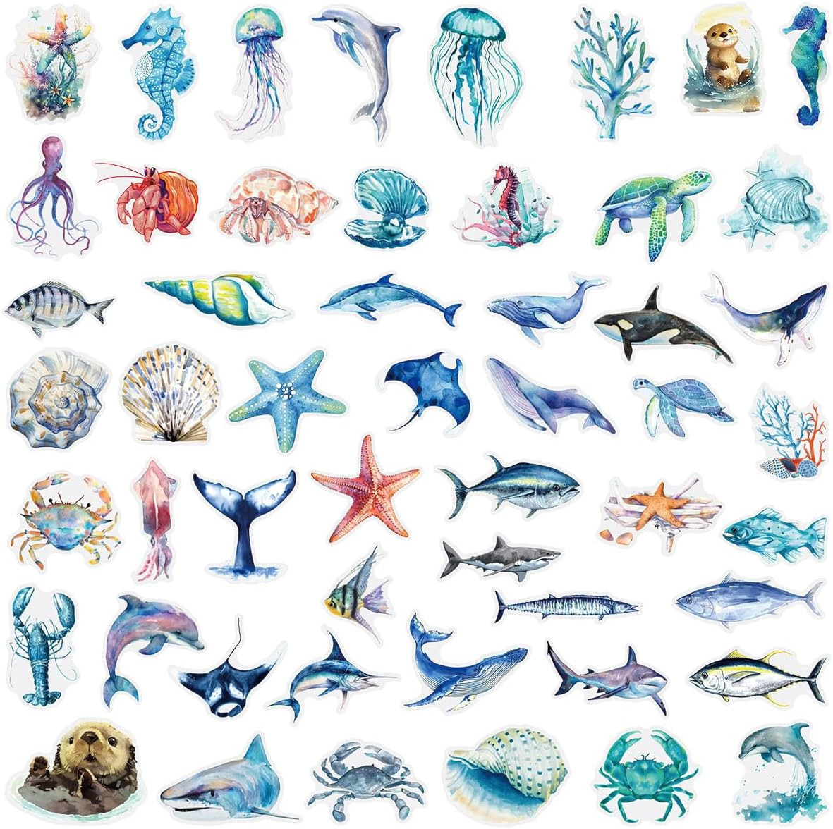 50PCS Marine Animal Stickers, Waterproof Underwater Sea Animal Decals